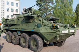 US soldiers with C Troop, 2nd Squadron, 104th Cavalry Regiment, 56th Stryker Brigade Combat Team are in Lithuania with thier Stryker Assualt Vehicles for a joint traininig mission with Lithuanian Land Forces