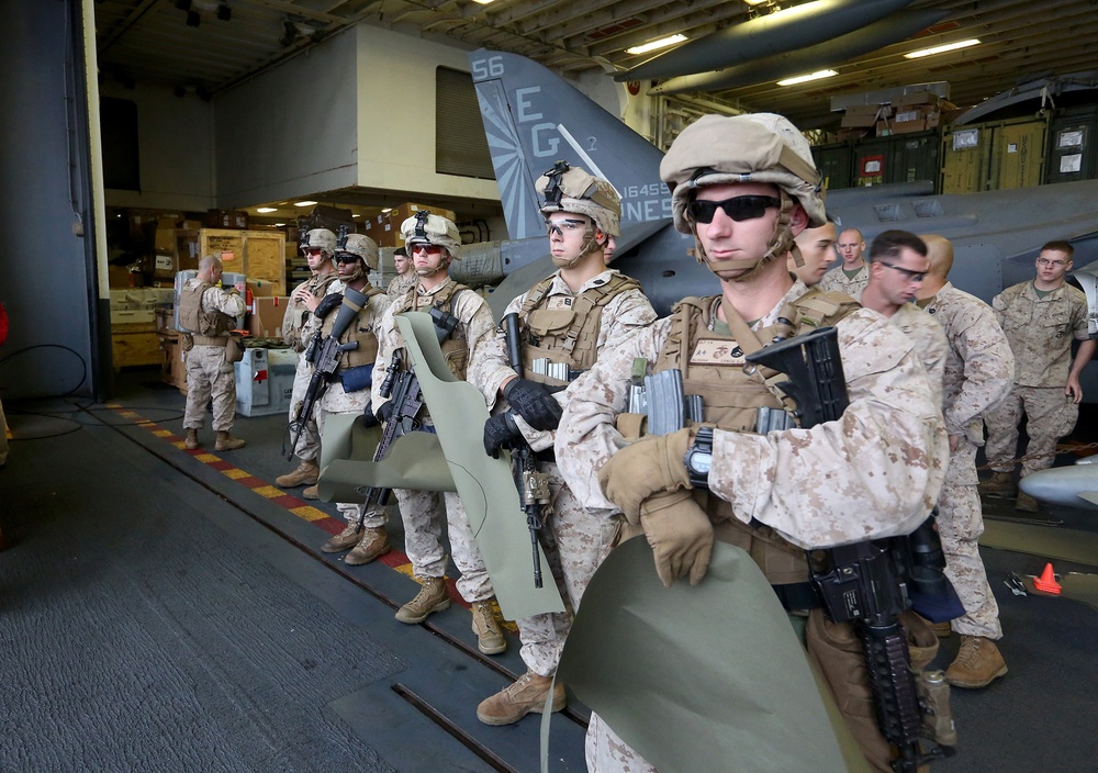 MEU Marines maintain proficiency during live-fire range aboard Bataan