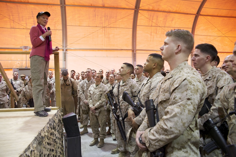 Bonnie Amos addresses Marines at Camp Bastion, Afghanistan