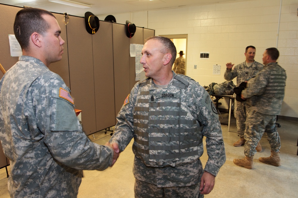 Indiana state adjutant general and state command sergeant major visit 76th IBCT Soldiers during annual training