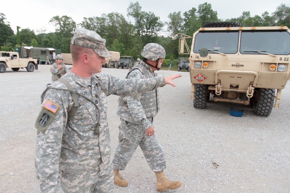 Indiana state adjutant general and state command sergeant major visit 76th IBCT Soldiers during annual training