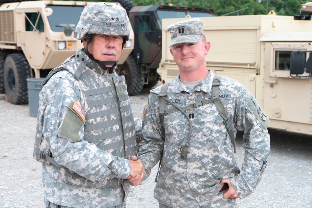 Indiana state adjutant general and state command sergeant major visit 76th IBCT Soldiers during annual training