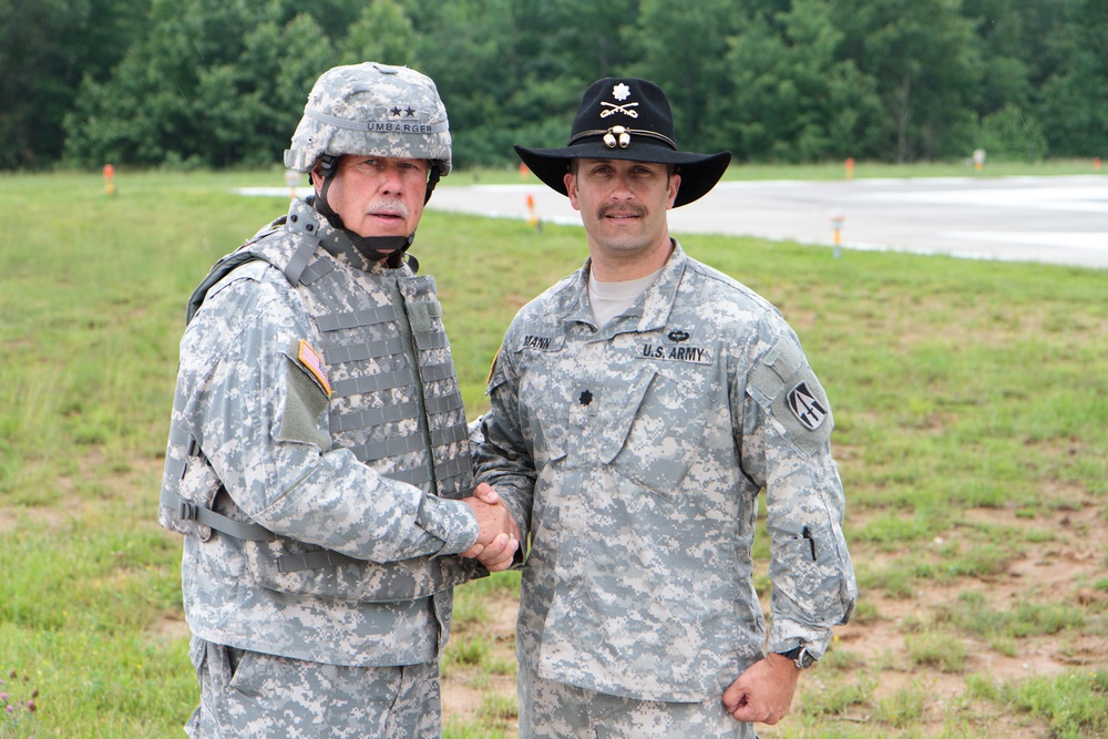 Indiana state adjutant general and state command sergeant major visit 76th IBCT Soldiers during annual training