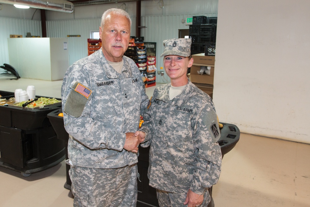 Indiana state adjutant general and state command sergeant major visit 76th IBCT Soldiers during annual training