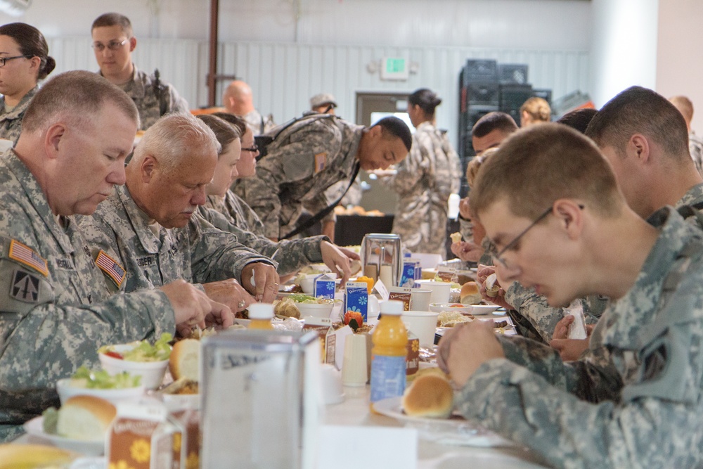 Indiana state adjutant general and state command sergeant major visit 76th IBCT Soldiers during annual training