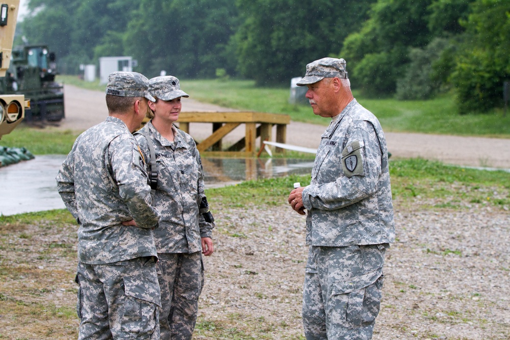 Indiana state adjutant general and state command sergeant major visit 76th IBCT Soldiers during annual training