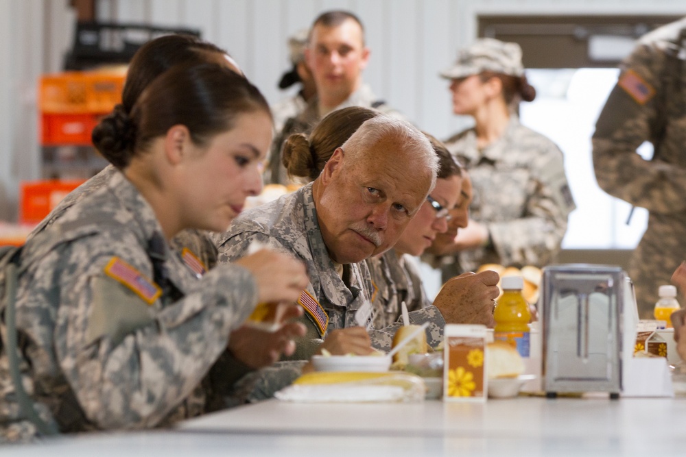 Indiana state adjutant general and state command sergeant major visit 76th IBCT Soldiers during annual training