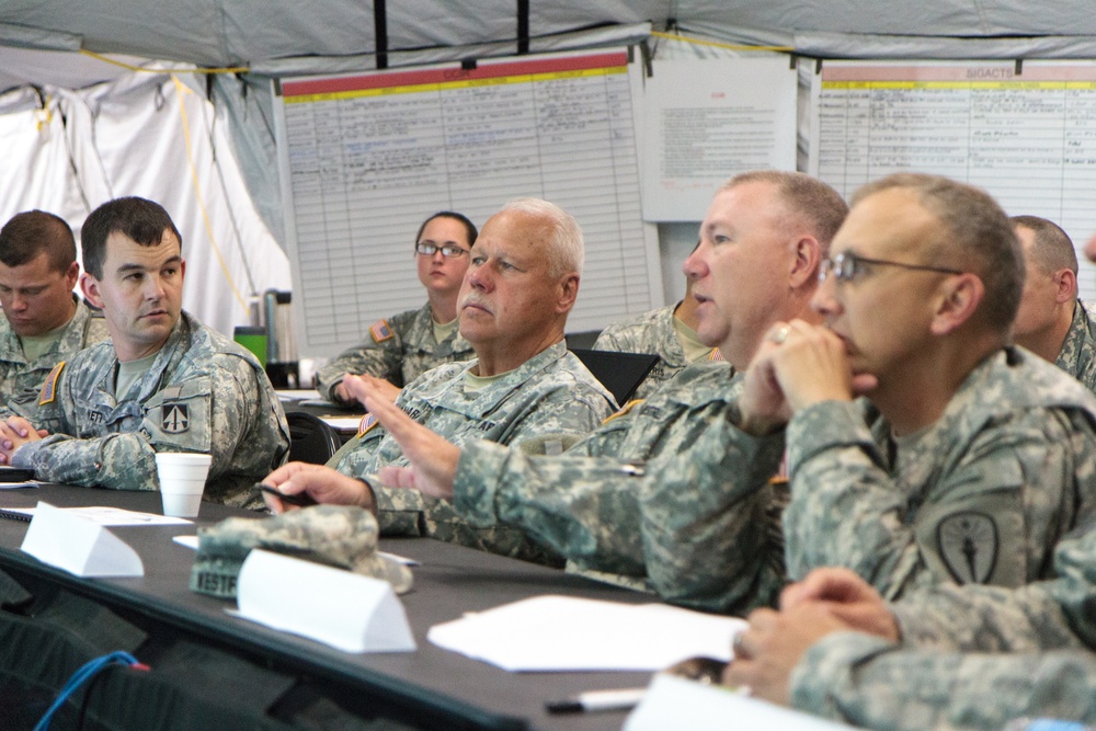 Indiana state adjutant general and state command sergeant major visit 76th IBCT Soldiers during annual training