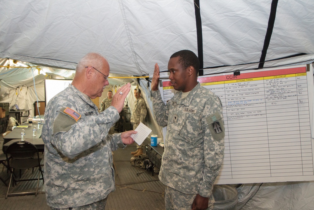 Indiana state adjutant general and state command sergeant major visit 76th IBCT Soldiers during annual training