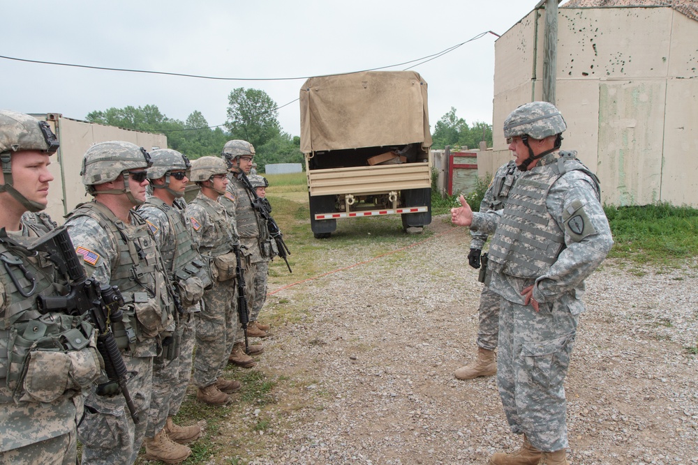 Indiana state adjutant general and state command sergeant major visit 76th IBCT Soldiers during annual training