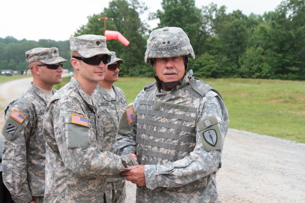 Indiana state adjutant general and state command sergeant major visit 76th IBCT Soldiers during annual training