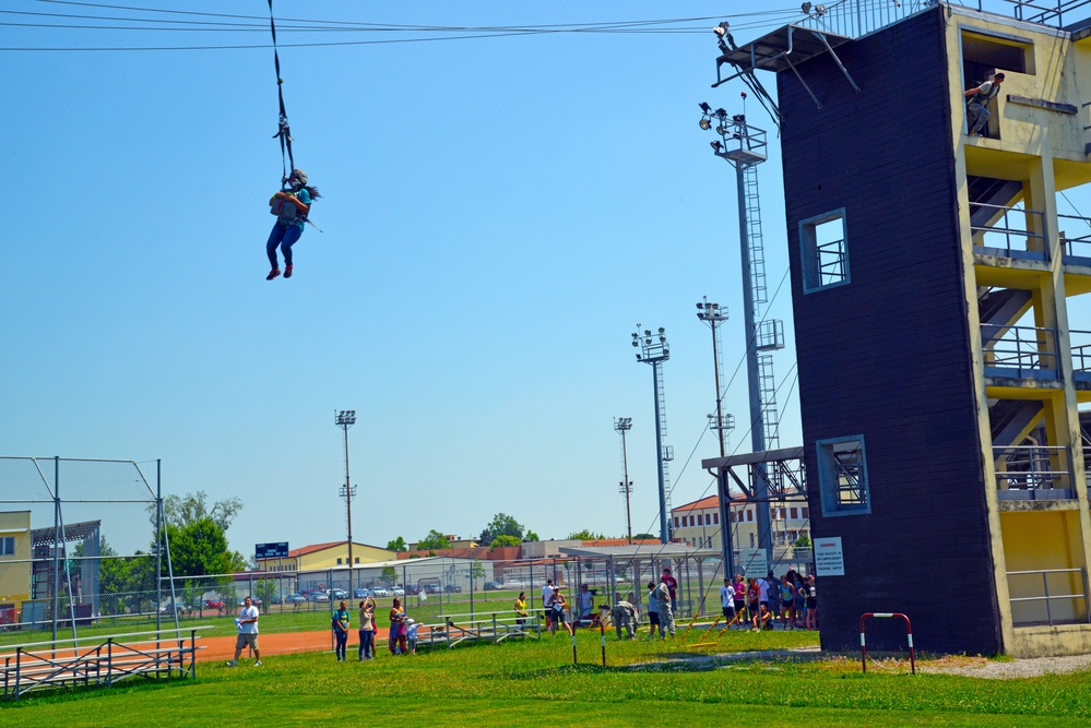 VES 8th graders jump towers