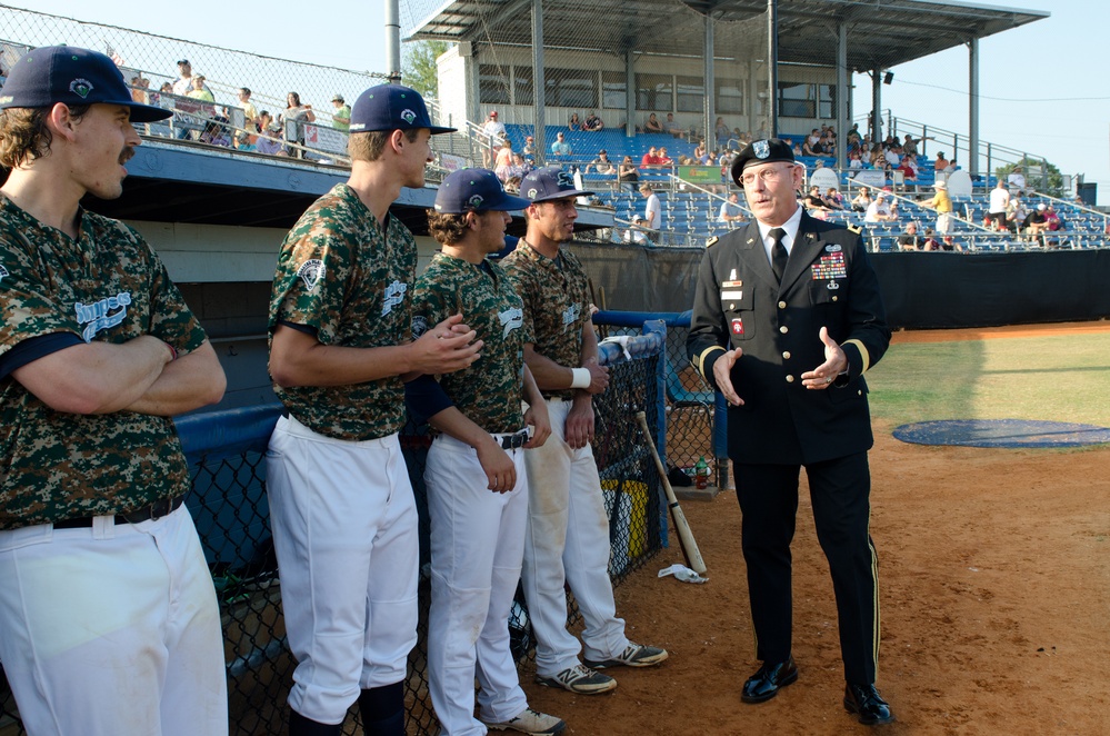 USAR Soldiers salute military at Swampdogs appreciation game