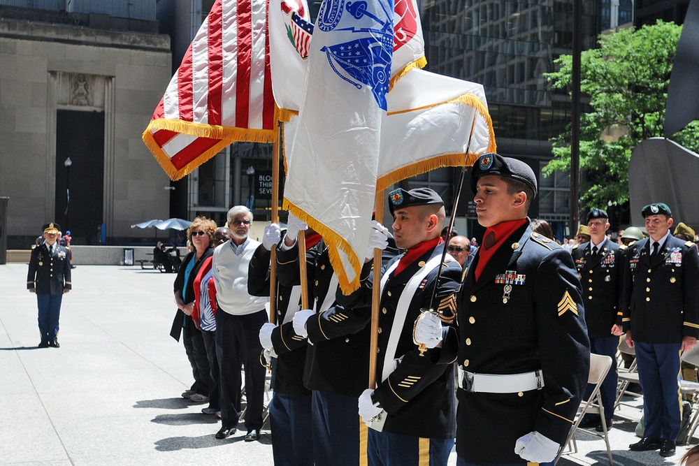 Chicago-based Army Reserve unit posts the Colors during the 239th birthday of the U.S. Army