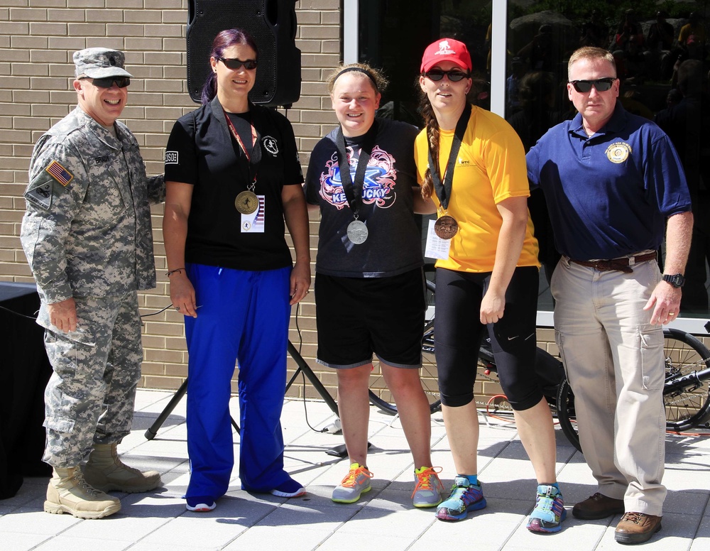 Women’s recumbent cycling medal ceremony at the 2014 US Army Warrior Trials