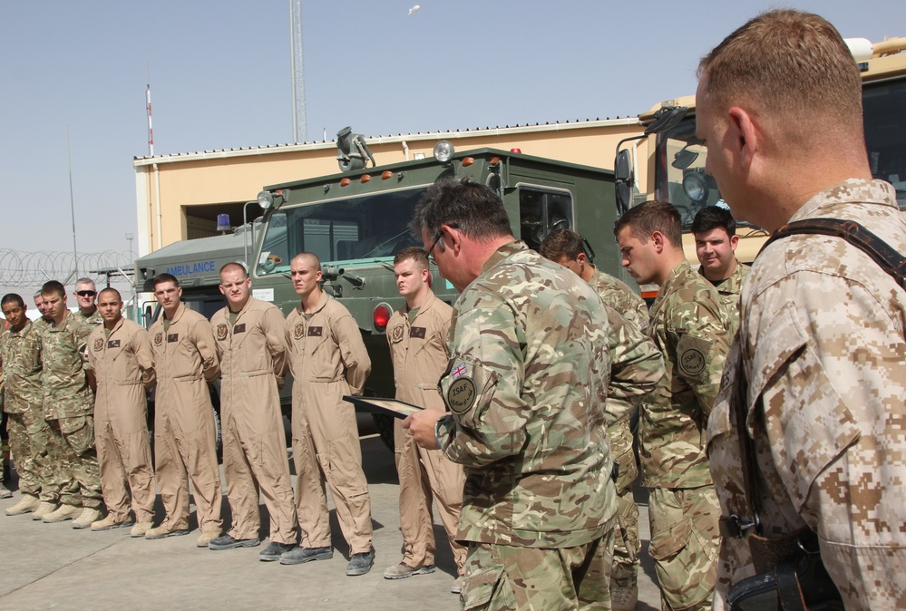 Crash Fire Rescue Marines recognized by Royal Air Force in Helmand province, Afghanistan