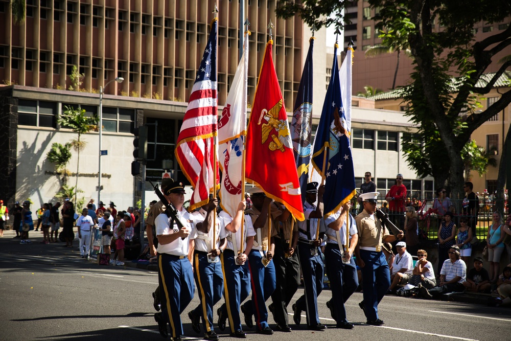 MARFORPAC Band marches in King Kamehameha Floral Parade