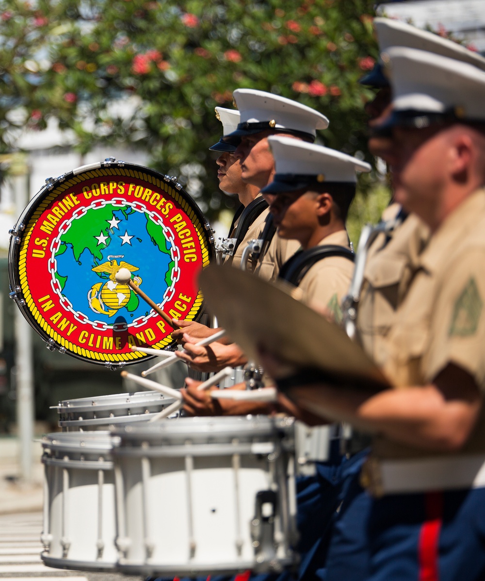 MARFORPAC Band marches in King Kamehameha Floral Parade