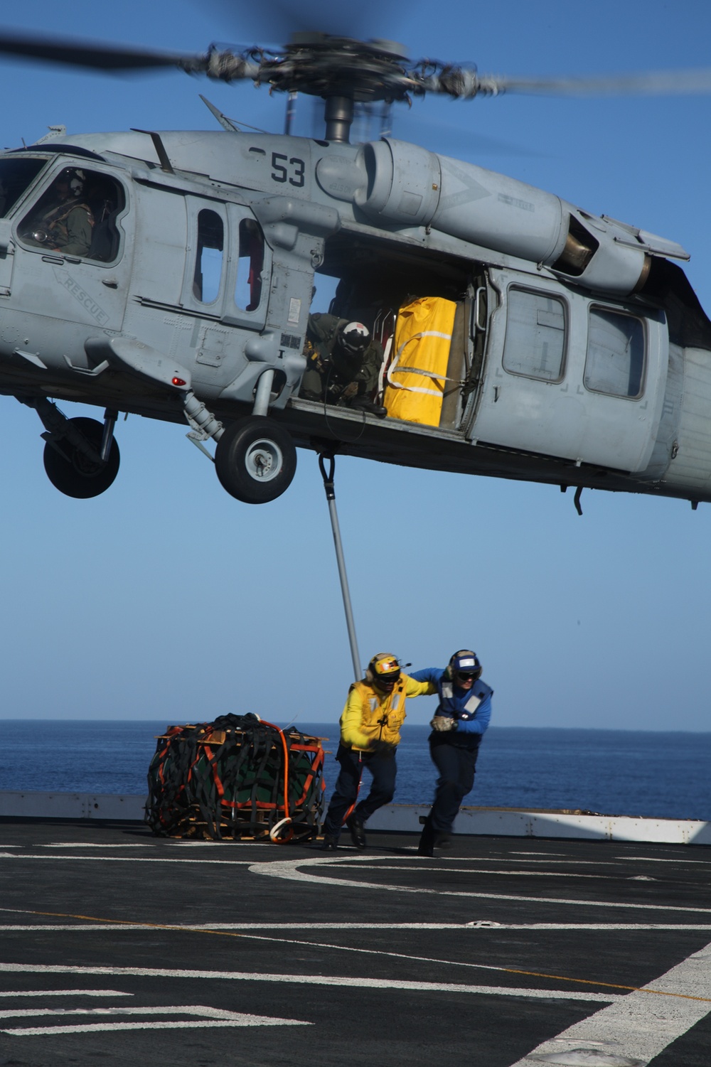 USS San Diego practices vertical replenishment