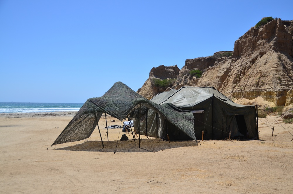 Living quarters for the soldiers of 288th Quartermaster Detachment conducting water purification operations on Red Beach