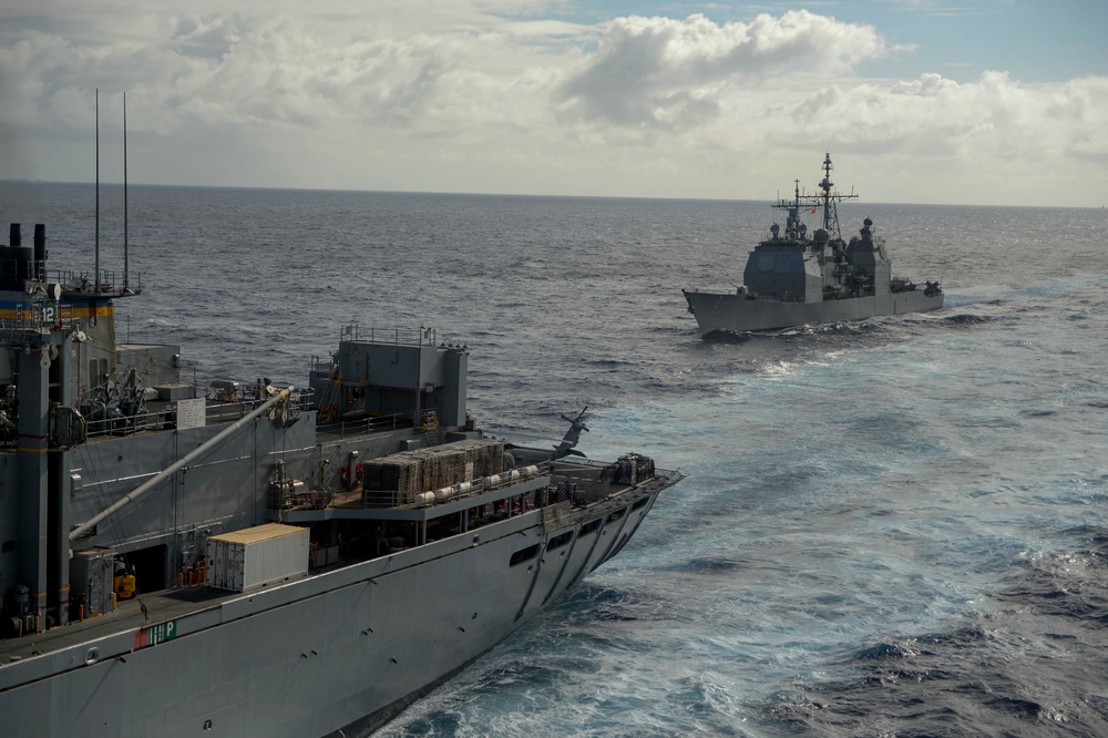 USS Lake Champlain conducts replenishment at sea