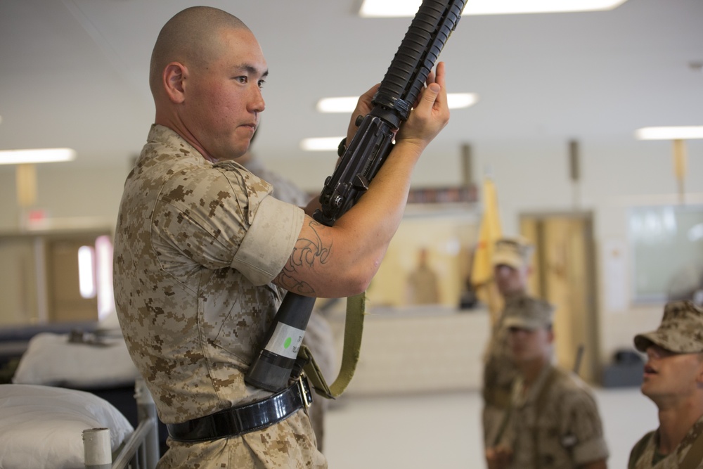 Marine recruits prepare for close-order drill evaluation on Parris Island