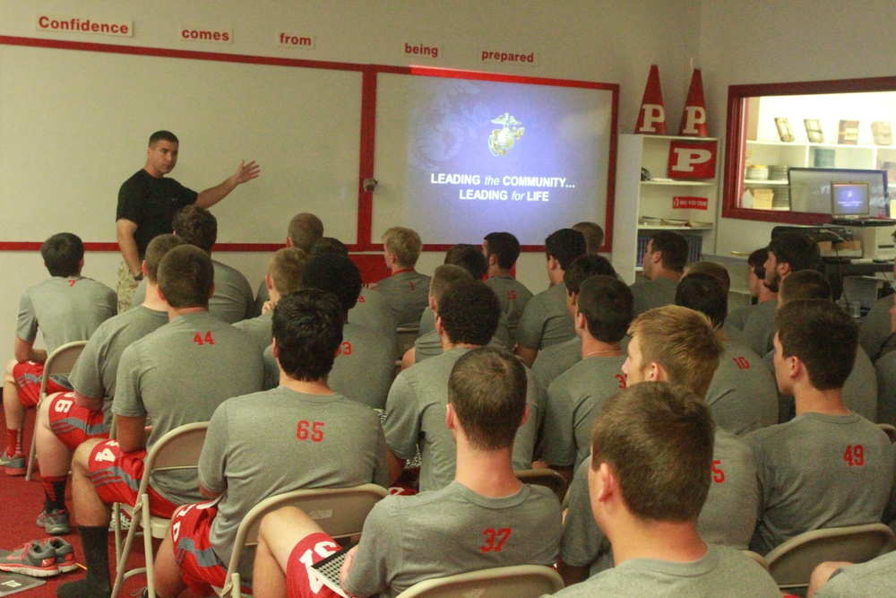 Marines conduct leadership seminar with Parkersburg HS Football Team