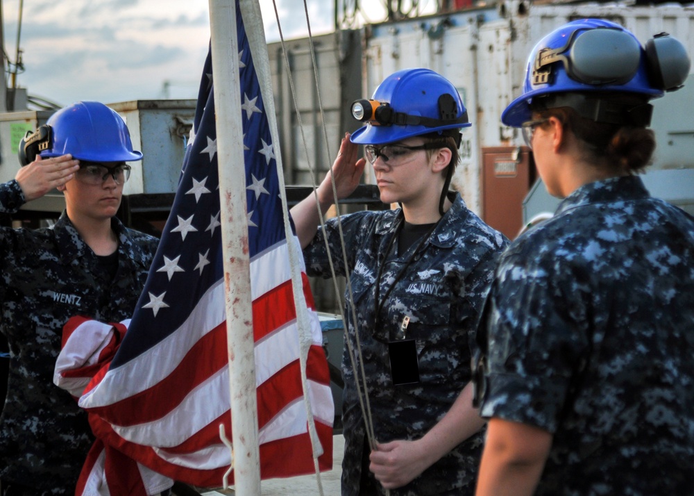 USS Abraham Lincoln evening colors