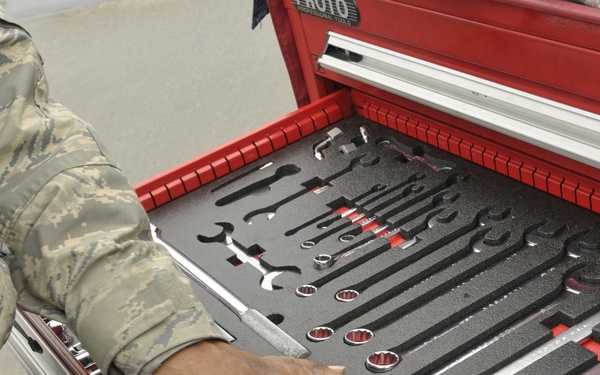 Crew chief inspects flight line tool box
