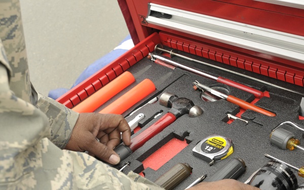 Crew chief inspects flight line tool box