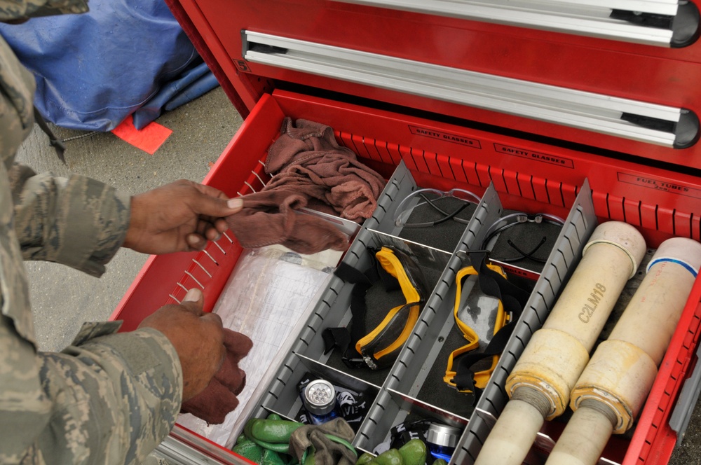 Crew chief inspects flight line tool box