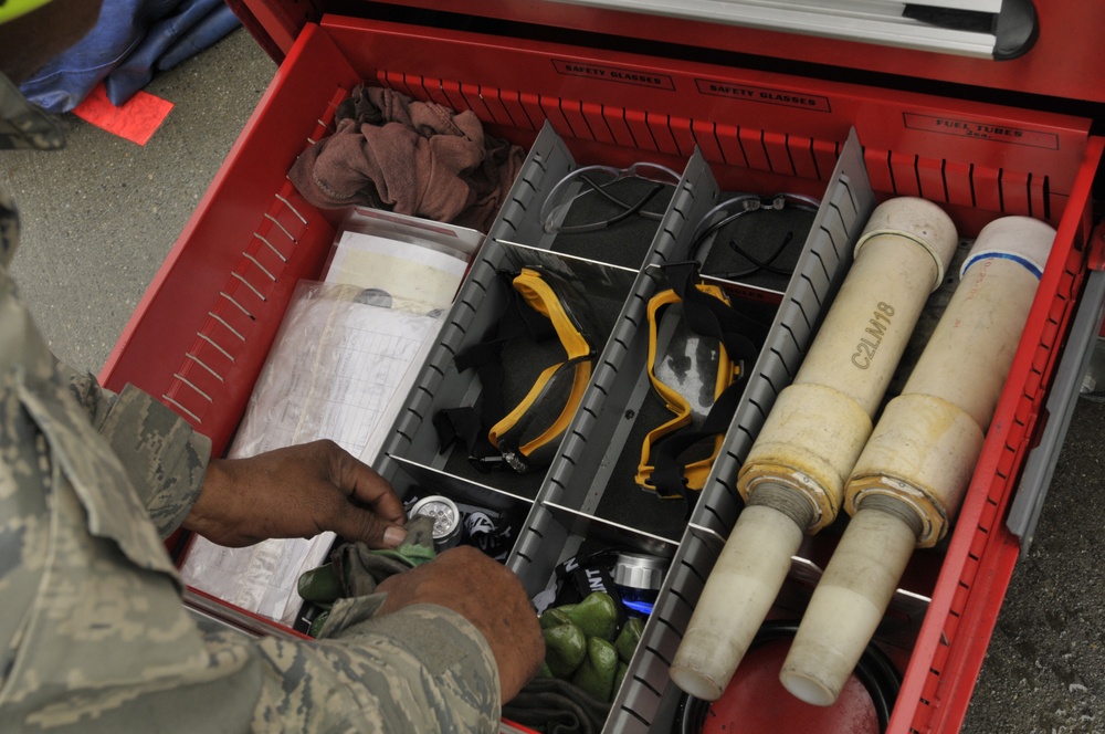 Crew chief inspects flight line tool box