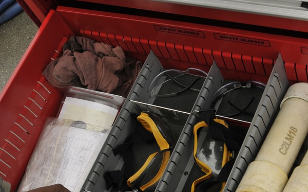 Crew chief inspects flight line tool box