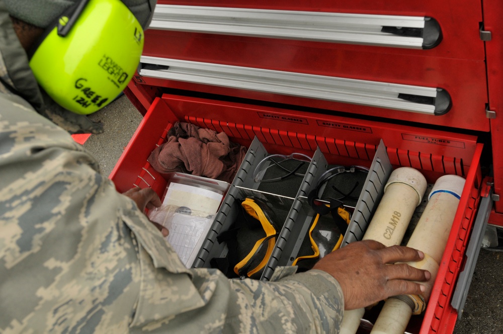 Crew chief inspects flight line tool box