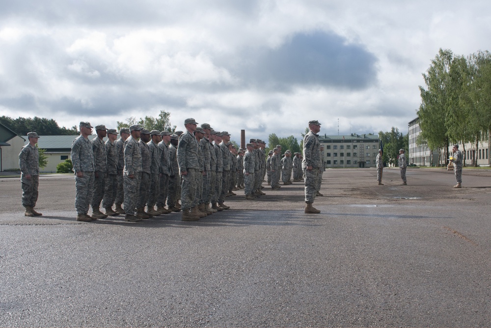 Paratroopers with the 173rd Airborne Brigade are awarded for training efforts while in Lithuania