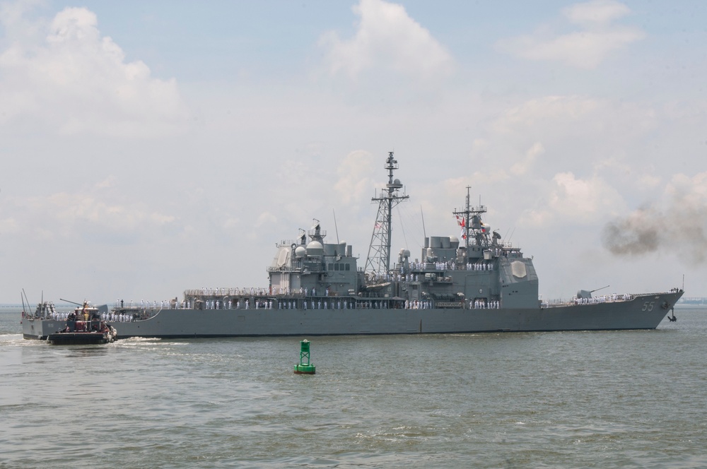 USS Leyte Gulf departs Naval Station Norfolk