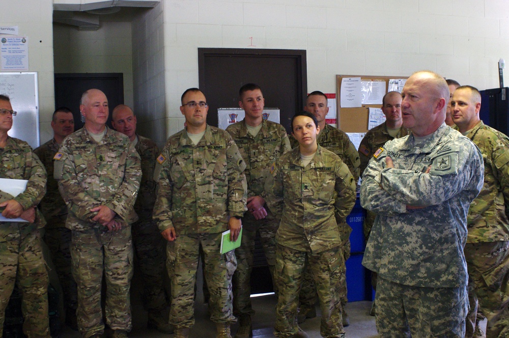 Command Sgt. Maj. Conley visits with Oregon Soldiers during predeployment training for Operatoin Enduring Freedom