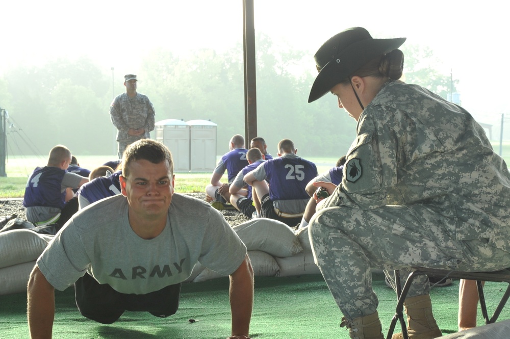 Reserve drill sergeants administer Army Physical Fitness Test for cadets