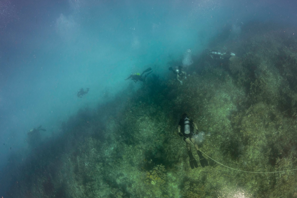 US Navy divers and Belizean Coast Guard divers work together during Southern Partnership Station '14