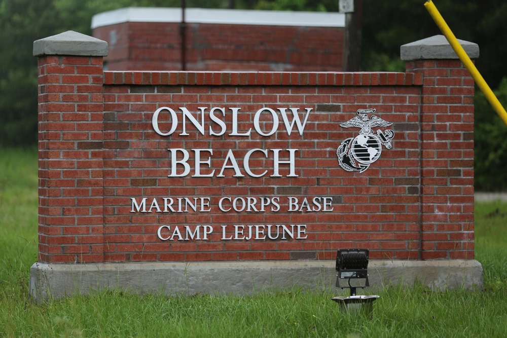 Onslow Beach Sign as Hurricane Arthur approaches