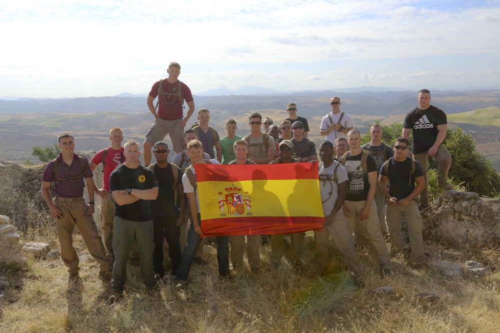 US Marines hike in Moron, Spain