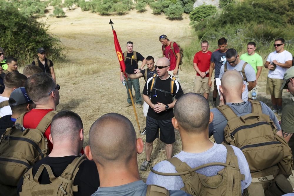 US Marines hike in Moron, Spain
