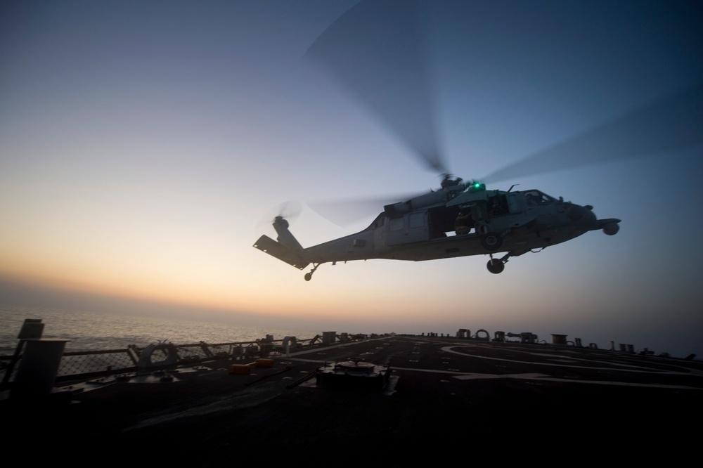 USS Arleigh Burke flight deck activity