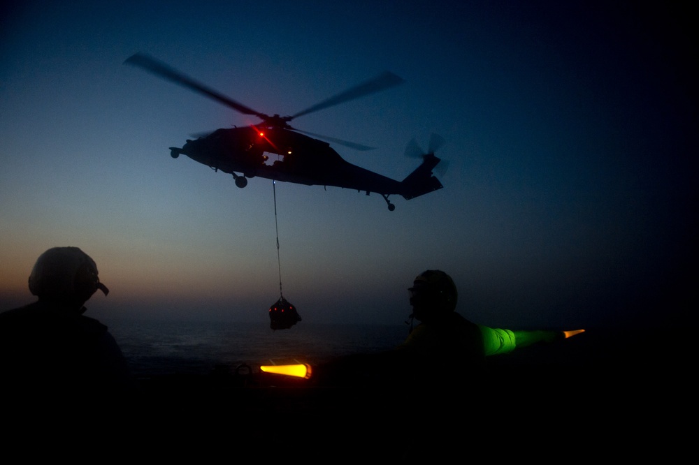 USS Arleigh Burke flight deck activity