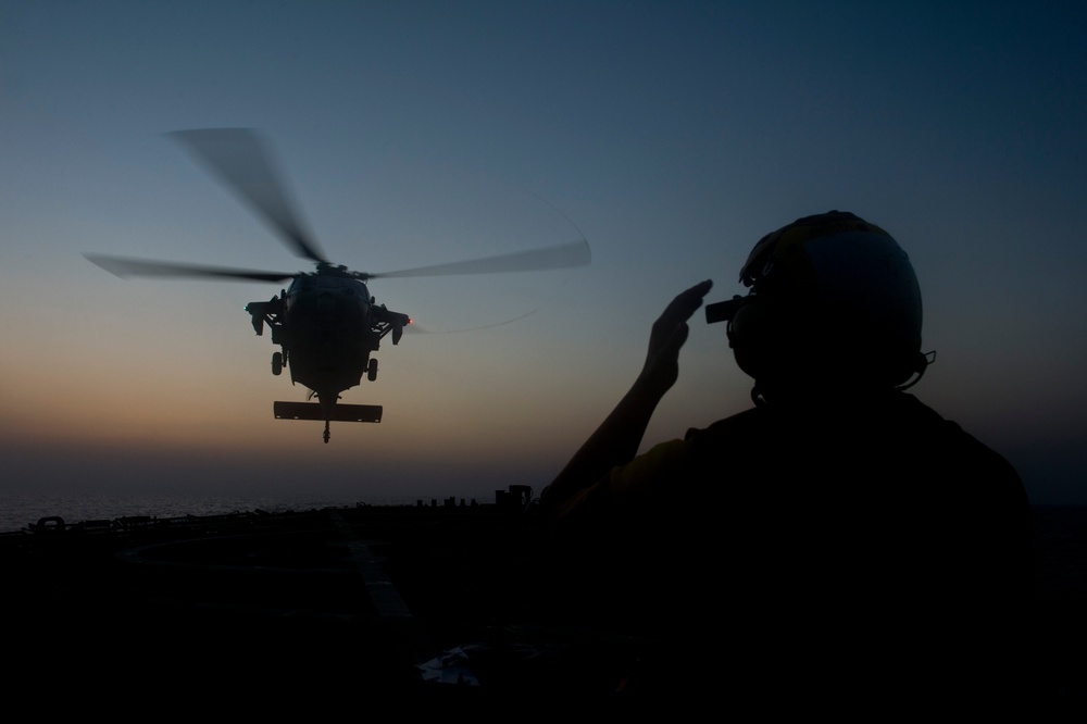 USS Arleigh Burke flight deck activity