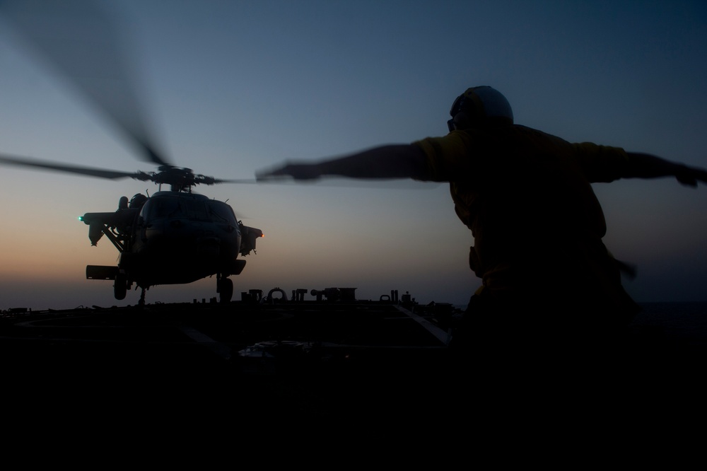 USS Arleigh Burke flight deck activity