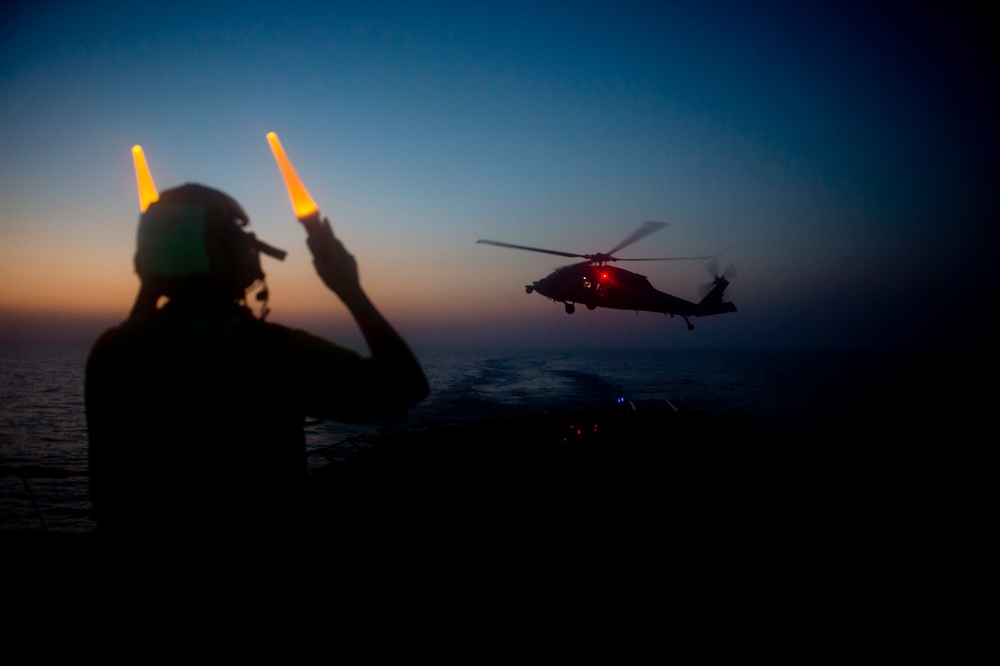 USS Arleigh Burke flight deck activity