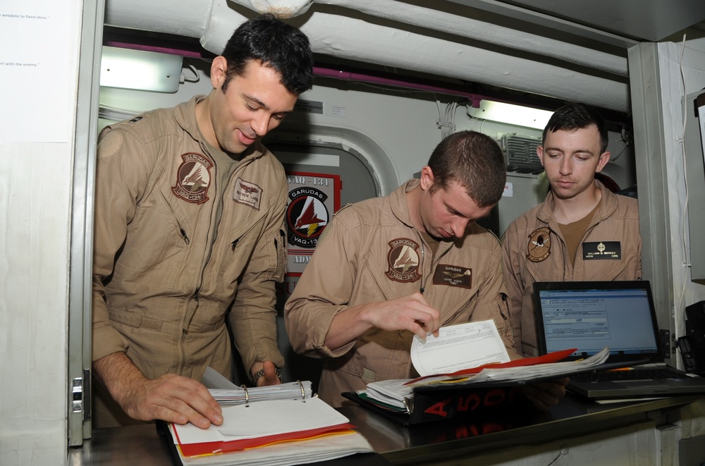 Aboard the aircraft carrier USS George H.W. Bush (CVN 77). George H.W. Bush is supporting maritime security operations and theater security cooperation efforts in the U.S. 5th Fleet area of responsibility.