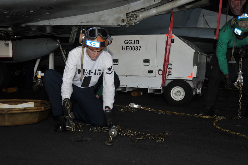 Aboard the aircraft carrier USS George H.W. Bush (CVN 77). George H.W. Bush is supporting maritime security operations and theater security cooperation efforts in the U.S. 5th Fleet area of responsibility.