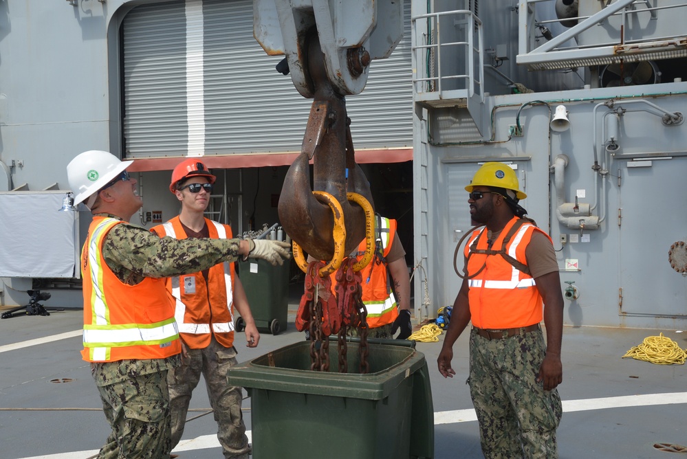 Navy Cargo Handling Battalion 14 (NCHB 14) reservists, HMNZS Canterbury (L 421) onload